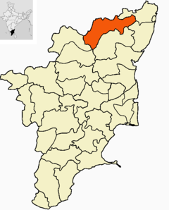 Localizacion del districte de Vellore en Tamil Nadu
