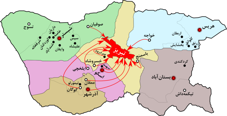 نقشهٔ منطقهٔ کلان‌شهری تبریز.