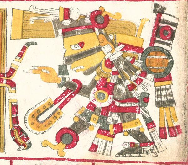 Black Tezcatlipoca (bottom), god of providence in the Codex Borgia.