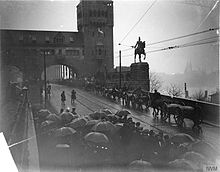 Field Marshal Lord Plumer, General Officer Commanding-in-Chief the British Army of the Rhine, taking the salute from the 29th Division entering Cologne by the Hohenzollern Bridge The British Army of the Rhine, 1919-1929 Q7215.jpg