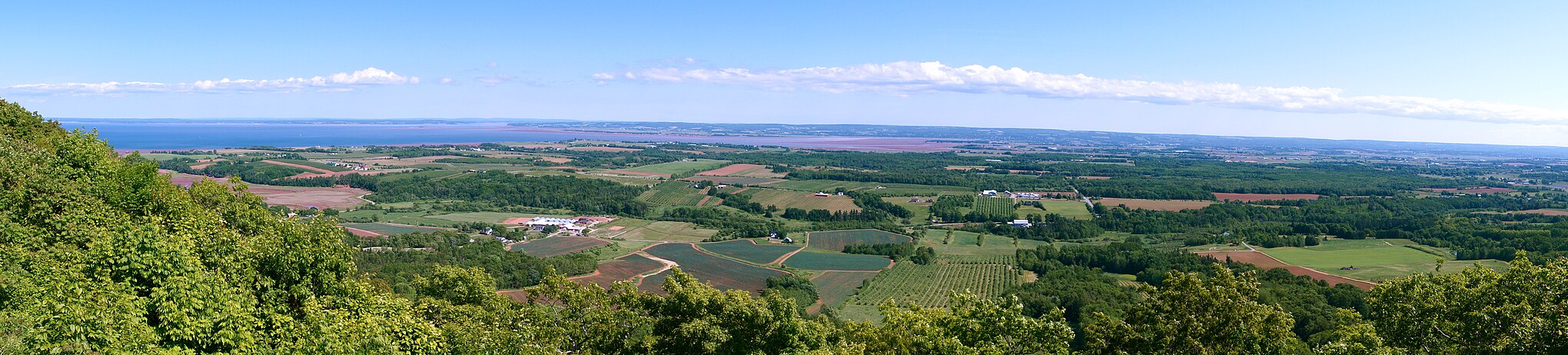 Near the Eastern End. Looking east, southeast across the Annapolis Valley from the area known as "The Lookoff", North Mountain, Nova Scotia, Canada