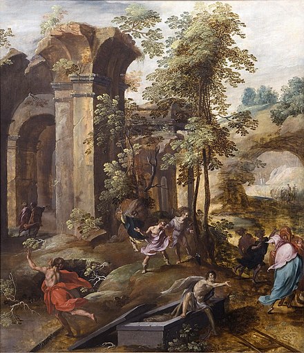 The miracle at the grave of Elisha. (Jan Nagel, 1596)