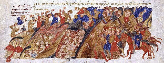 Serbs massacre the Byzantines in the mountain passes, Madrid Skylitzes