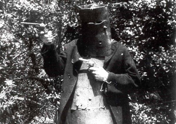 Actor portraying Ned Kelly in an authentic suit of the Kelly gang's armour, which was loaned to the filmmakers and used in the film.