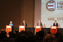 Goode participates in the October 23 debate with Jill Stein, Rocky Anderson, and Gary Johnson. Third Party Debate 2012 (8120719565).jpg