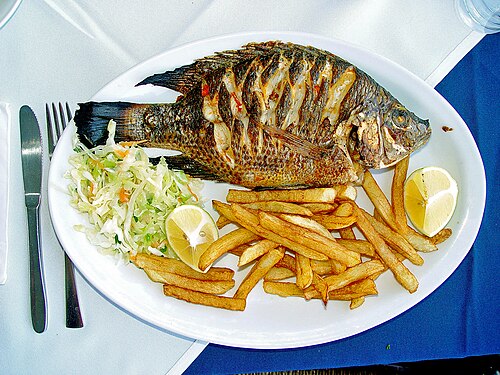 St. Peter's fish (tilapia) in a restaurant in Tiberias, Israel