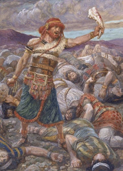 Samson slays a thousand men with the jawbone of an ass (watercolor circa 1896–1902 by James Tissot).