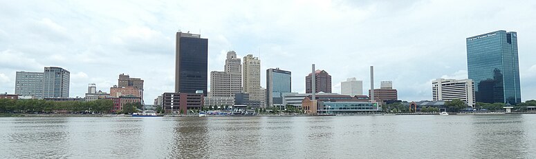 Downtown Toledo's skyline from across the Maumee River Toledo, Ohio Skyline, July 2022.jpg