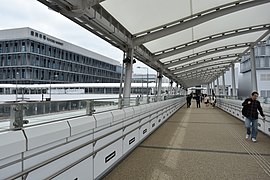 市場前駅より見学者通路を「水産仲卸売場棟」に進む（2018年10月19日撮影）