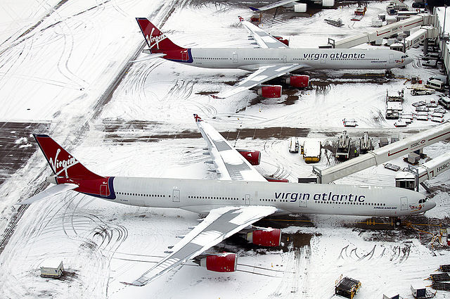 Two Virgin Atlantic A340-600s at London Heathrow