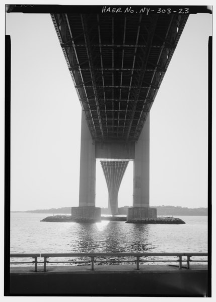 File:UNDERSIDE VIEW FROM BROOKLYN SIDE LOOKING SOUTH - Verrazano-Narrows Bridge, Spanning Narrows between Fort Hamilton (Brooklyn) and Staten Island, Brooklyn, Kings County, NY HAER NY,24-BROK,57-23.tif