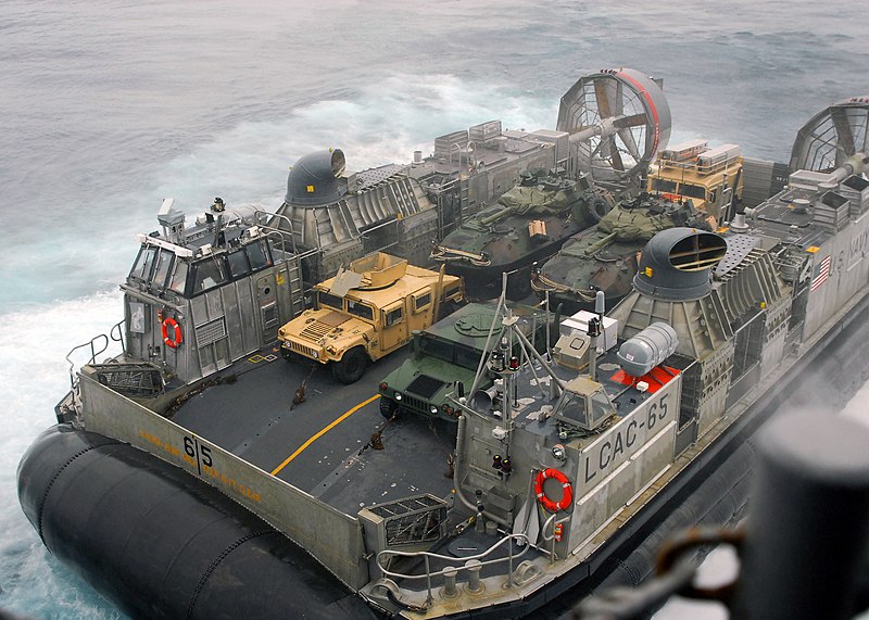 File:US Navy 090723-N-8607R-007 A Landing Craft, Air Cushion launches from the well deck of the amphibious assault ship USS Bonhomme Richard (LHD 6).jpg