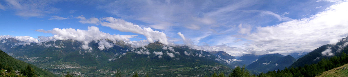 Panorama of the Valtellina from Alpe Piazzola in the comune of Castello dell'Acqua.