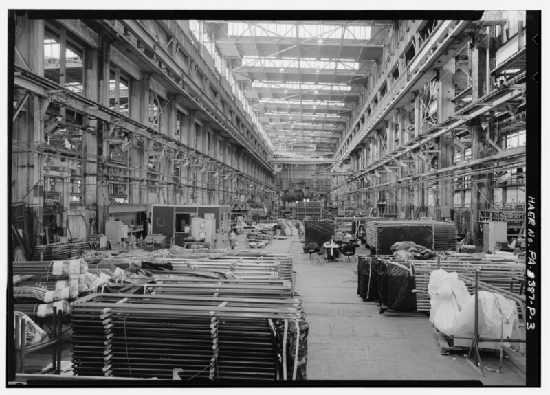 File:View north of tube bending shop in boilermakers department located in southeast corner of the structural shop building (building 57). The computer controlled tube bender can be HAER PA,51-PHILA,709P-3.tif