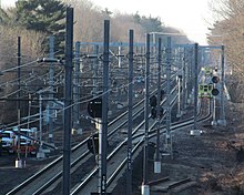 Siding and Stony interlocking construction in January 2012 Wickford Junction siding.JPG