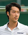 Yuichi Sugita competing in the third round of the 2015 Wimbledon Qualifying Tournament at the Bank of England Sports Grounds in Roehampton, England. The winners of three rounds of competition qualify for the main draw of Wimbledon the following week.