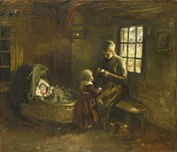 At the Cradle label QS:Len,"At the Cradle" label QS:Lnl,"Bij de wieg" . 1897. oil on canvas medium QS:P186,Q296955;P186,Q12321255,P518,Q861259 . 78 × 90 cm (30.7 × 35.4 in). Amsterdam, Rijksmuseum Amsterdam.