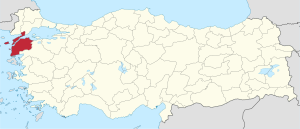 Location of Çanakkale Province in Turkey