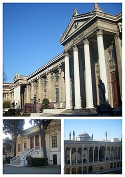 İstanbul Arkeoloji Müzeleri (collage) - Arkeoloji Müzesi (üstte), Eski Şark Eserleri Müzesi (solda), Çinili Köşk Müzesi (sağda).jpg