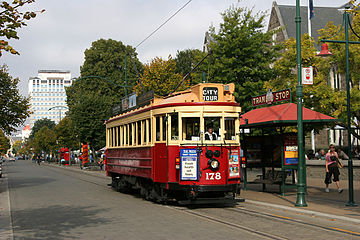 Christchurch Brill Tram No 178 on the heritage tramway in inner-city Christchurch. 01 Christchurch 178 Brill car.jpg