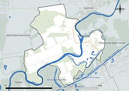 Carte en couleur présentant le réseau hydrographique de la commune