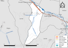 Carte en couleur présentant les réseau hydrographique de la commune