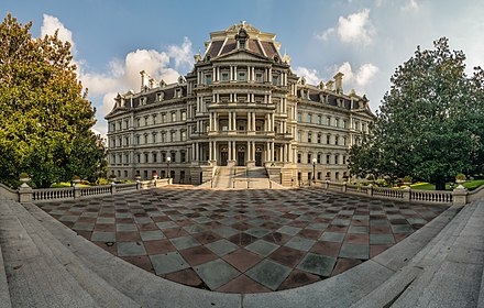The Eisenhower Executive Office Building, once the world's largest office building, houses the Executive Office of the President of the United States.