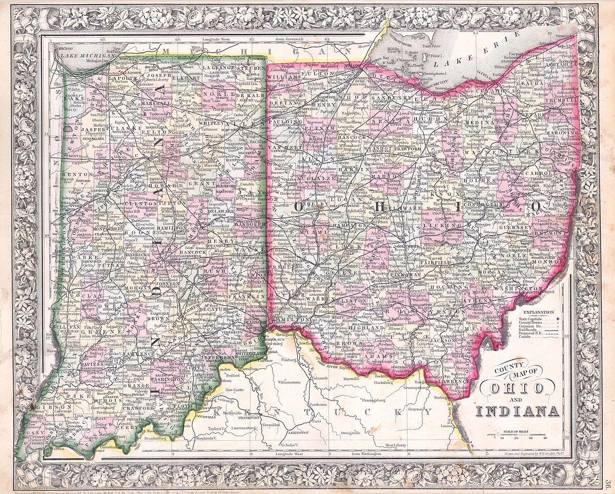 map of indiana and ohio cities File 1864 Mitchell Map Of Ohio And Indiana Geographicus Ohin map of indiana and ohio cities