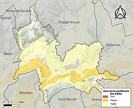 Carte des zones d'aléa retrait-gonflement des sols argileux de Mende.