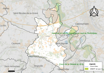 Carte de la ZNIEFF de type 2 sur la commune.