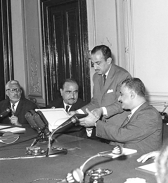 File:A meeting between Yemen represented by President Abdullah AL Sallal and Egypt headed by Abdel Nasser 14 July 1964.jpg