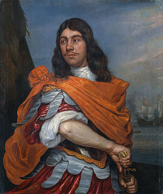 Cornelis Tromp by Abraham Evertsz. van Westerveld (ca. 1666). Tromp is pictured in Roman costume. His orangist sympathies are reflected by the color of his mantle. Abraham Willaerts Cornelis Tromp in Roman Costume 1673.jpeg