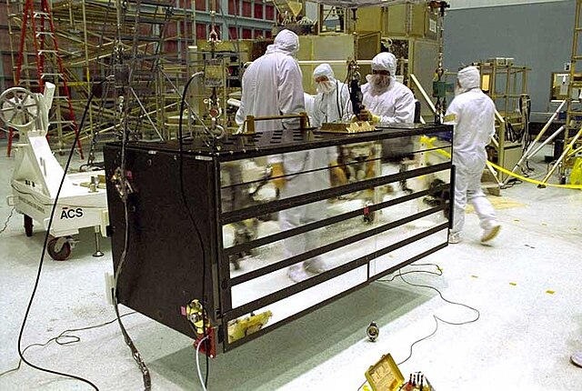 The Advanced Camera for Surveys in the clean room at the Goddard Space Flight Center in Maryland, prior to its installation on the Hubble Space Telesc