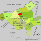 Localización de Alcocer de Planes respecto al Condado de Cocentaina