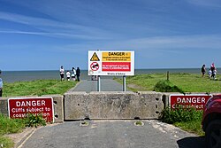 The road closure at the Aldbrough Cliff, an area of coastal erosion in the East Riding of Yorkshire.