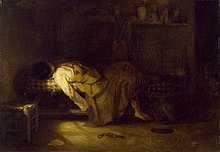 In this painting by Alexandre-Gabriel Decamps, the palette, pistol, and note lying on the floor suggest that the event has just taken place; an artist has taken his own life. Alexandre-Gabriel Decamps - The Suicide - Walters 3742.jpg