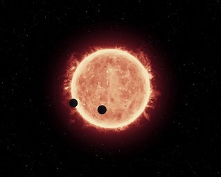 Pandangan pelukis bintang kerdil merah transit planet di sistem TRAPPIST-1[23]