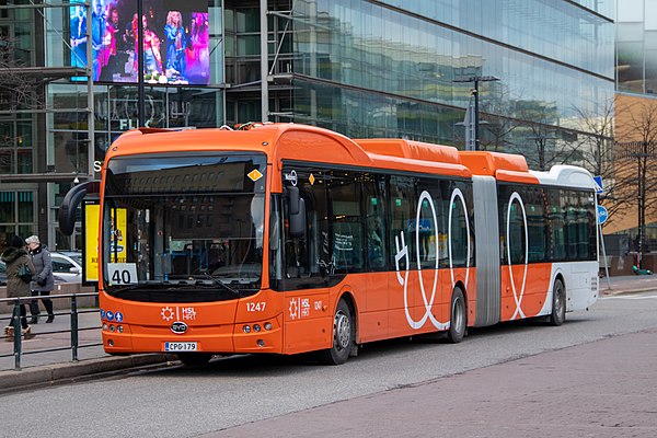 BYD electric bus on line 40 in Helsinki