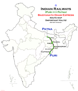 Baidyanath Dham Express (Puri - Patna) Route Map.png