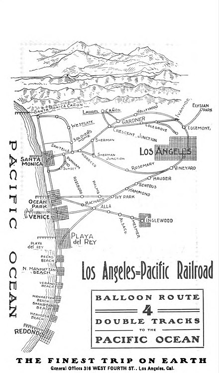 Santa Monica Cañon visible on a LAPRR Balloon Route map circa 1903