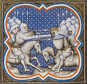 Taistelu piirrustuksessa 1300-luvulta.