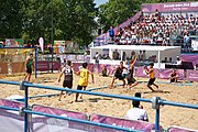 Deutsch: Beachhandball bei den Olympischen Jugendspielen 2018; Tag 3, 9. Oktober 2018; Jungs, Vorrunde, Gruppe A - Ungarn-Thailand 2:1 English: Beach handball at the 2018 Summer Youth Olympics at 9 October 2018 – Girls Preliminary Round Group A‎ – Hungary-Thailand 2:1