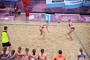 Deutsch: Beachhandball bei den Olympischen Jugendspielen 2018; Tag 5, 10. November 2018; Mädchen, Hauptrunde - Kroatien-Niederlande 1:2 English: Beach handball at the 2018 Summer Youth Olympics at 11 October 2018 – Girls Main Round – Croatia-Netherlands 1:2