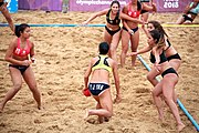 Deutsch: Beachhandball bei den Olympischen Jugendspielen 2018; Tag 6, 12. Oktober 2018; Mädchen, Hauptrundenspiel – Chinesisch Taipei (Taiwan)-Paraguay 0:2 English: Beach handball at the 2018 Summer Youth Olympics at 12 October 2018 – Girls Main Round – Chinese Taipei (Taiwan)-Paraguay 0:2