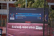 Deutsch: Beachhandball bei den Olympischen Jugendspielen 2018; Tag 4, 10. Oktober 2018; Mädchen, Vorrunde, Gruppe A - Ungarn-Chinese Taipei (Taiwan) 2:0 English: Beach handball at the 2018 Summer Youth Olympics at 10 October 2018 – Girls Preliminary Round Group A‎ – Hungary-Chinese Taipei 2:0