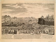 Contemporary engraving depicting the executions of Kilmarnock and Balmerino at Tower Hill, on 18 August 1746 Beheading of the rebel lords on great tower hill.jpeg