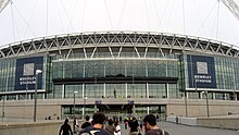 The statue at the end of Wembley Way Bobby Moore statue, Wembley (4).jpg