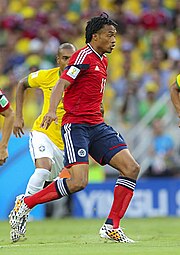 Brazil and Colombia match at the FIFA World Cup 2014-07-04 - Juan Cuadrado.jpg