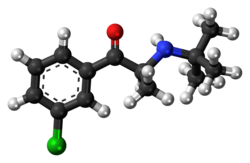 Ball-and-stick model of the (S) isomer of the bupropion molecule