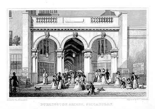 The Piccadilly entrance to the Burlington Arcade in 1827–28